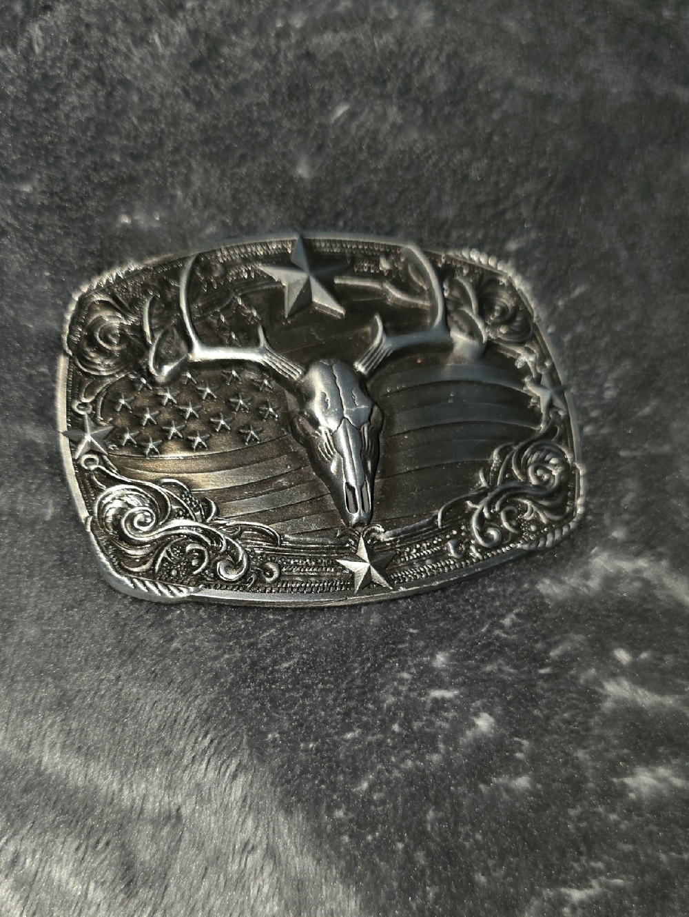 Western Skull and Star Metal Belt Buckle - Black Silver